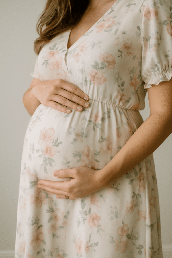 Pregnant woman holding her belly, anticipating baby's arrival