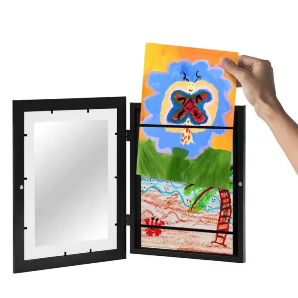 Frame opened to swap out kids artwork
