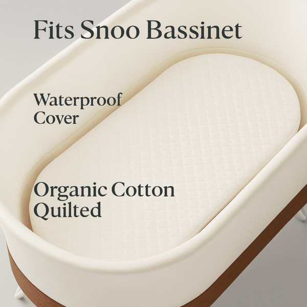 Mattress for Snoo bassinet with quilted waterproof cover shown inside Snoo Smart Sleeper